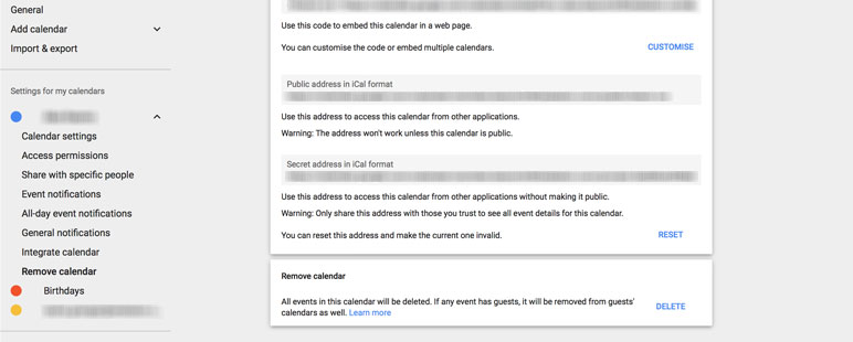 Finding the iCal address for your Google calendar