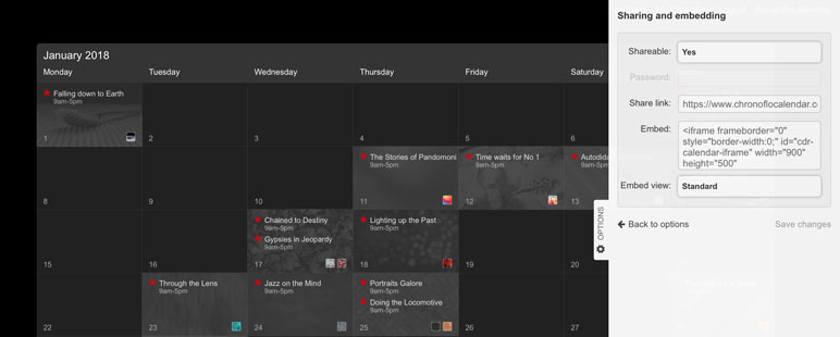 the Sharing and embedding tab is the place to go to find a link for sharing your calendar